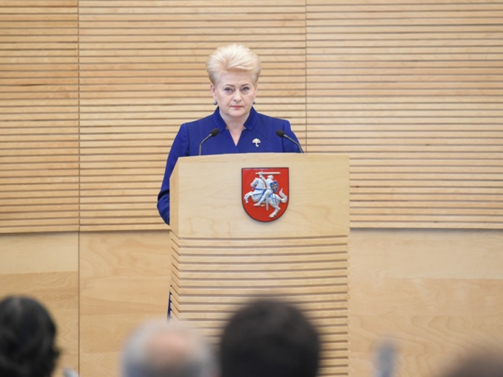Prezidentė Dalia Grybauskaitė Seime skaitė metinį pranešimą. Prezidentūros kanceliarijos nuotr./R.Dačkus